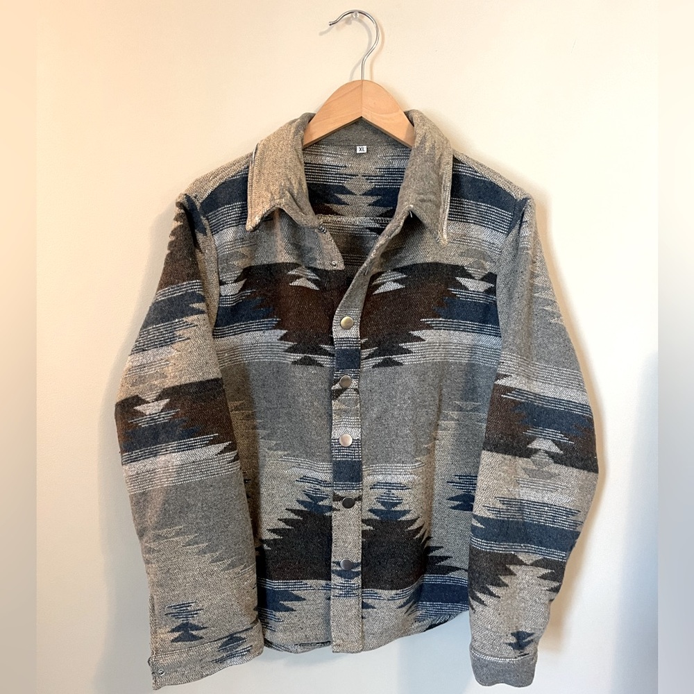 Western Aztec Shacket - Gold Dogs, Size XL